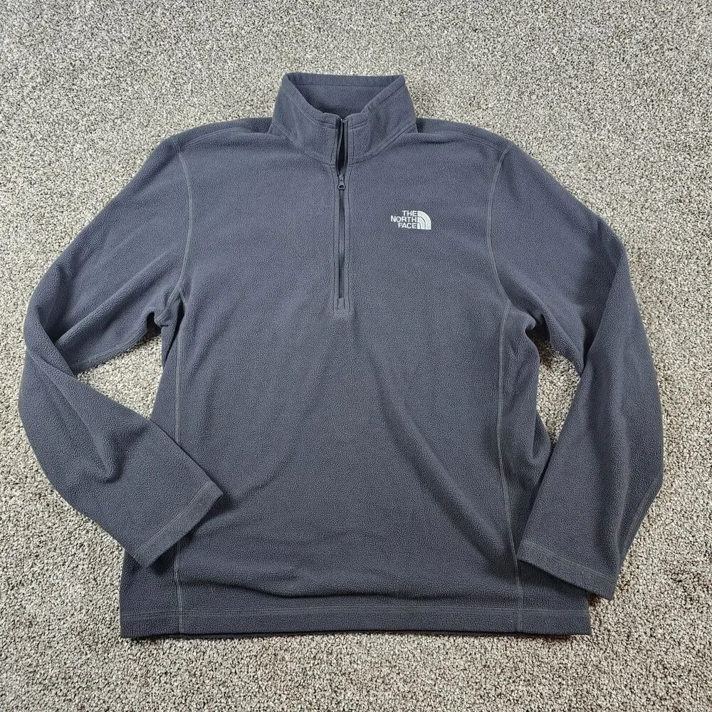 North Face Sweater Mens Medium Gray Fleece Pullover 1/4 Zip Hike Camping Casual